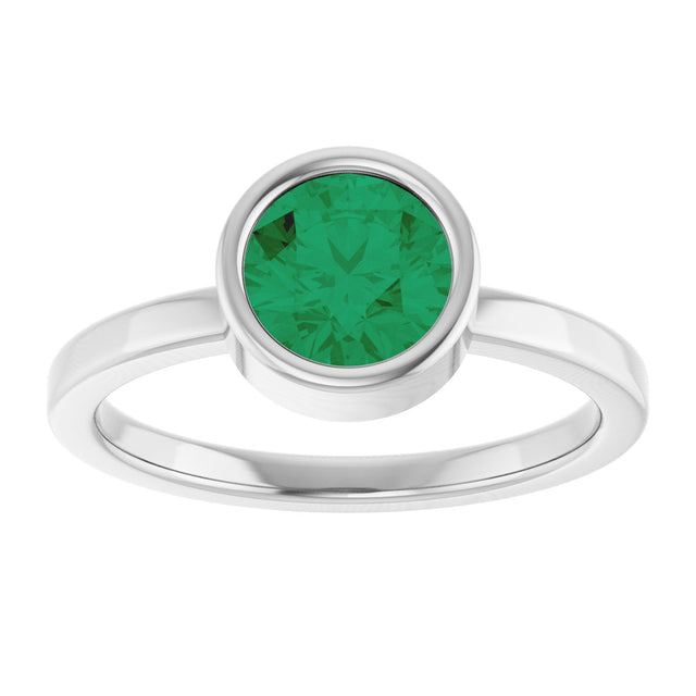 14K Gold Round Lab-Grown Emerald Bezel-Set Solitaire Ring - White Gold - view 3