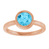 14K Gold Round Natural Aquamarine Bezel-Set Solitaire Ring - Rose Gold - view 3