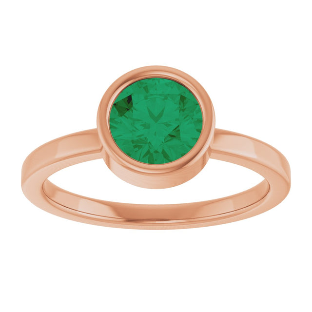 14K Gold Round Lab-Grown Emerald Bezel-Set Solitaire Ring - Rose Gold - view 3