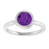 14K Gold Round Natural Amethyst Bezel-Set Solitaire Ring - White Gold - view 3