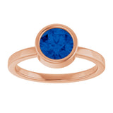 14K Gold Round Lab-Grown Blue Sapphire Bezel-Set Solitaire Ring - Rose Gold - view 3