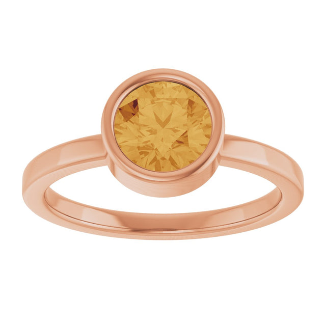 14K Gold Round Natural Citrine Bezel-Set Solitaire Ring - Rose Gold - view 3