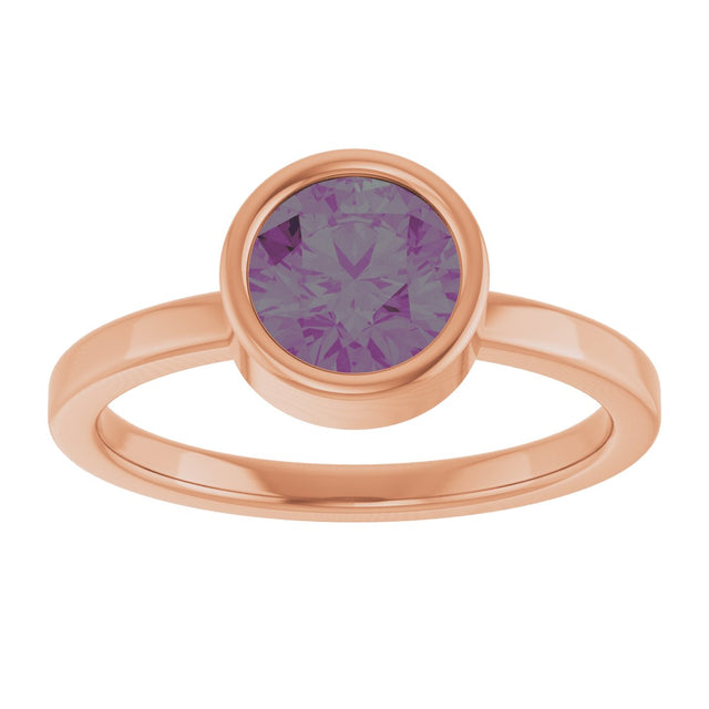 14K Gold Round Lab-Grown Alexandrite Bezel-Set Solitaire Ring - Rose Gold - view 3