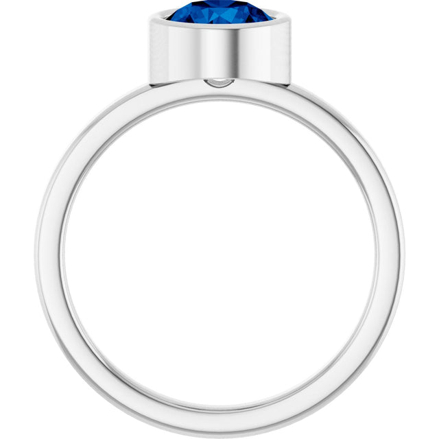 Platinum Round Lab-Grown Blue Sapphire Bezel-Set Solitaire Ring - view 2