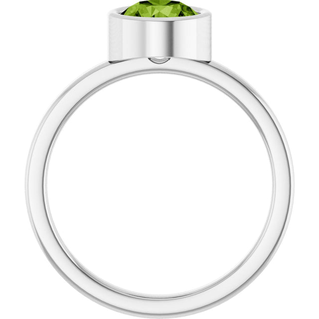 14K Gold Round Natural Peridot Bezel-Set Solitaire Ring - White Gold - view 2