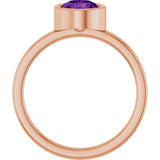 14K Gold Round Natural Amethyst Bezel-Set Solitaire Ring - Rose Gold - view 2