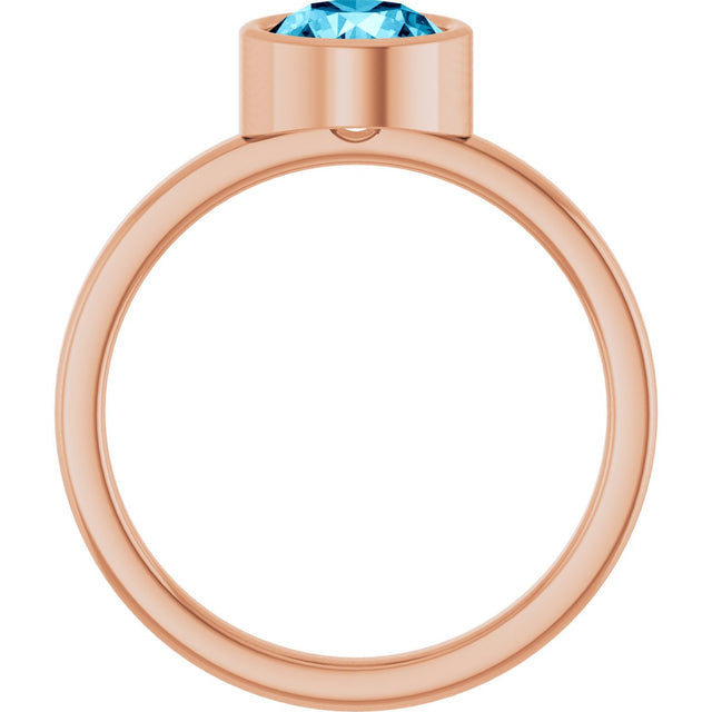 14K Gold Round Natural Aquamarine Bezel-Set Solitaire Ring - Rose Gold - view 2