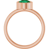 14K Gold Round Lab-Grown Emerald Bezel-Set Solitaire Ring - Rose Gold - view 2