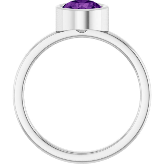 14K Gold Round Natural Amethyst Bezel-Set Solitaire Ring - White Gold - view 2