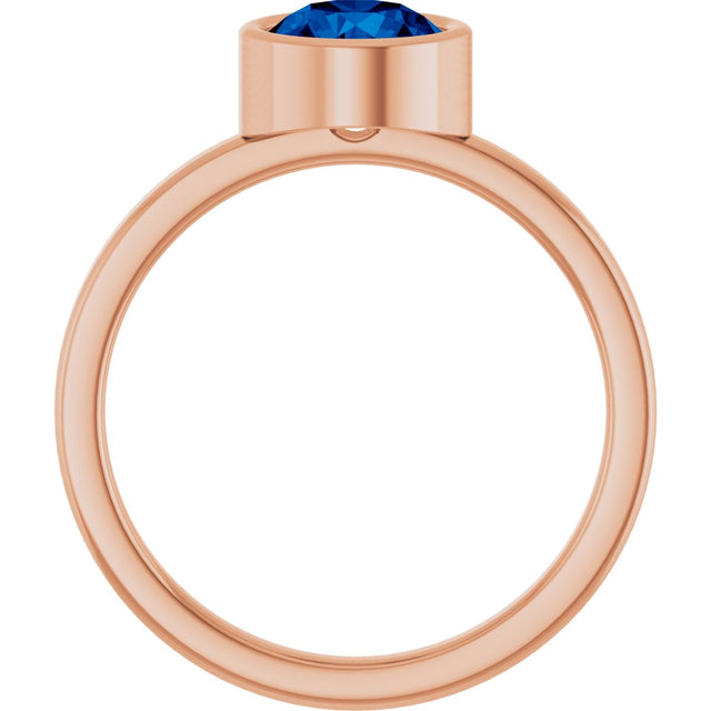 14K Gold Round Natural Blue Sapphire Bezel-Set Solitaire Ring - Rose Gold - view 2