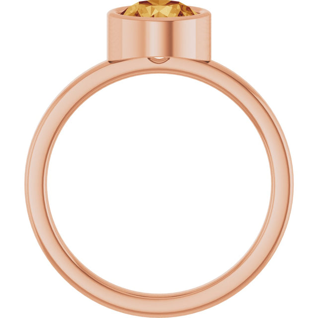 14K Gold Round Natural Citrine Bezel-Set Solitaire Ring - Rose Gold - view 2