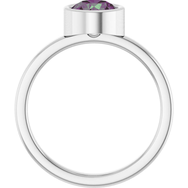 14K Gold Round Lab-Grown Alexandrite Bezel-Set Solitaire Ring - White Gold - view 2