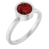 14K Gold Round Natural Mozambique Garnet Bezel-Set Solitaire Ring - White Gold
