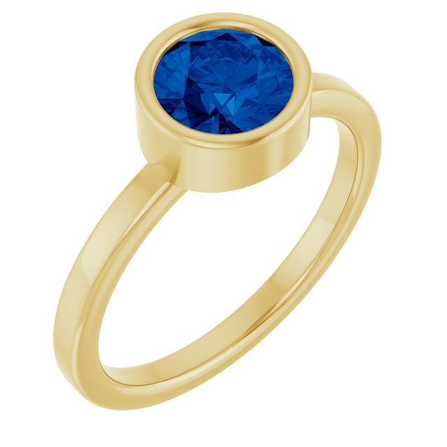 14K Gold Round Natural Blue Sapphire Bezel-Set Solitaire Ring - Yellow Gold