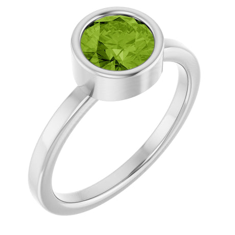 Platinum Round Natural Peridot Bezel-Set Solitaire Ring