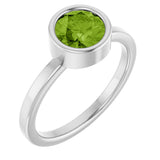 14K Gold Round Natural Peridot Bezel-Set Solitaire Ring - White Gold