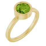 14K Gold Round Natural Peridot Bezel-Set Solitaire Ring - Yellow Gold