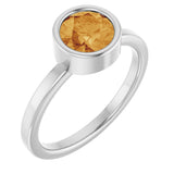 14K Gold Round Natural Citrine Bezel-Set Solitaire Ring - White Gold