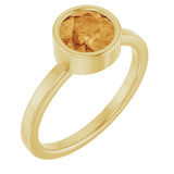 14K Gold Round Natural Citrine Bezel-Set Solitaire Ring - Yellow Gold