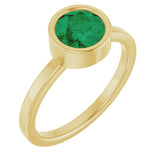 14K Gold Round Lab-Grown Emerald Bezel-Set Solitaire Ring - Yellow Gold
