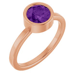 14K Gold Round Natural Amethyst Bezel-Set Solitaire Ring - Rose Gold