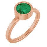 14K Gold Round Lab-Grown Emerald Bezel-Set Solitaire Ring - Rose Gold