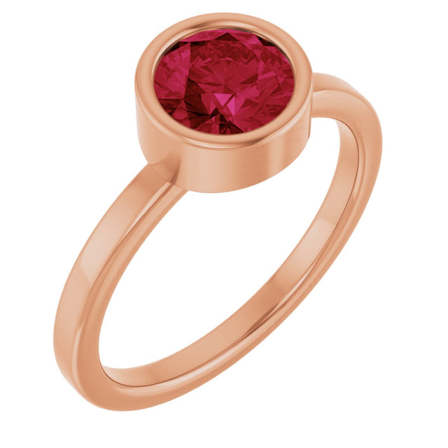 14K Gold Round Lab-Grown Ruby Bezel-Set Solitaire Ring - Rose Gold