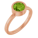 14K Gold Round Natural Peridot Bezel-Set Solitaire Ring - Rose Gold