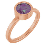 14K Gold Round Lab-Grown Alexandrite Bezel-Set Solitaire Ring - Rose Gold