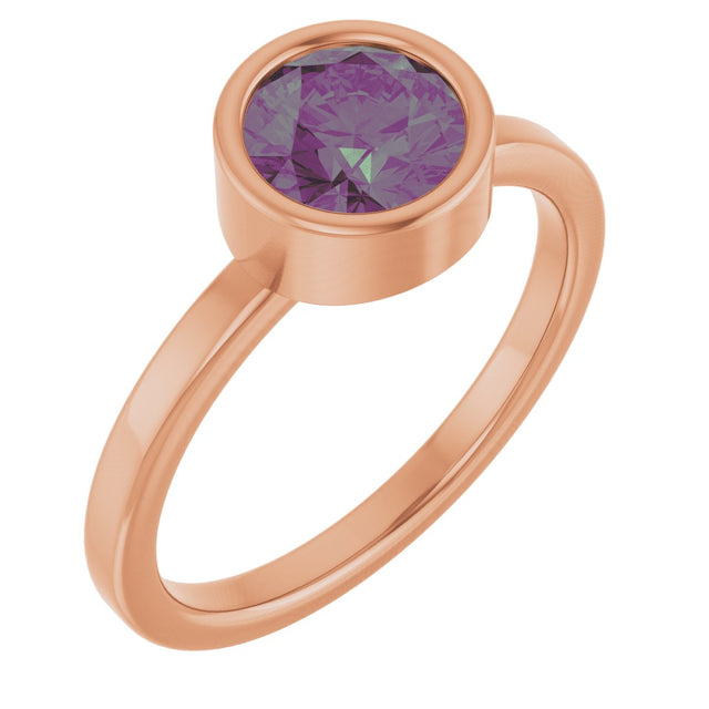 14K Gold Round Lab-Grown Alexandrite Bezel-Set Solitaire Ring - Rose Gold