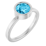Platinum Round Natural Aquamarine Bezel-Set Solitaire Ring