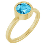 14K Gold Round Natural Aquamarine Bezel-Set Solitaire Ring - Yellow Gold
