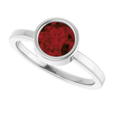 Platinum Round Natural Mozambique Garnet Bezel-Set Solitaire Ring - view 5