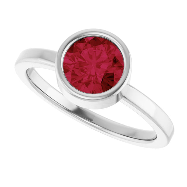 Platinum Round Lab-Grown Ruby Bezel-Set Solitaire Ring - view 5
