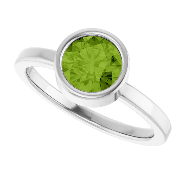 Platinum Round Natural Peridot Bezel-Set Solitaire Ring - view 5