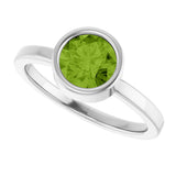 14K Gold Round Natural Peridot Bezel-Set Solitaire Ring - White Gold - view 5