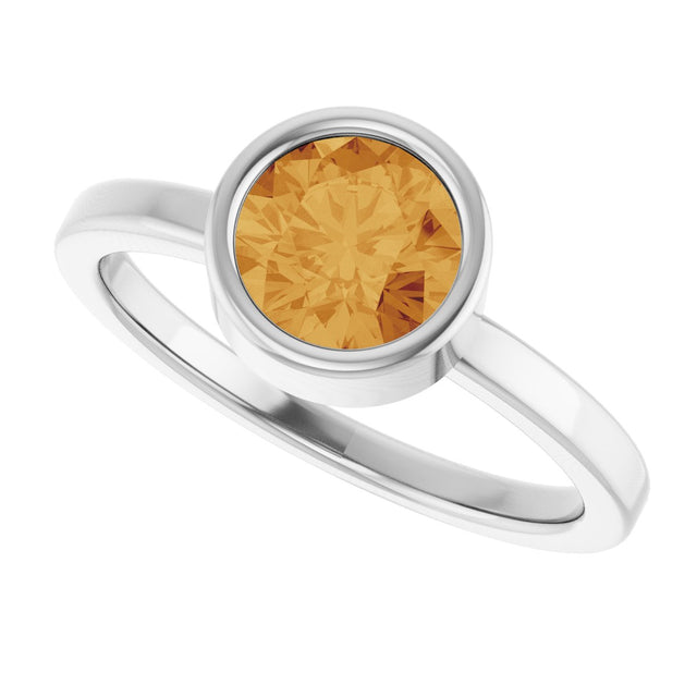 14K Gold Round Natural Citrine Bezel-Set Solitaire Ring - White Gold - view 5
