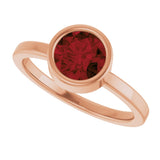 14K Gold Round Natural Mozambique Garnet Bezel-Set Solitaire Ring - Rose Gold - view 5