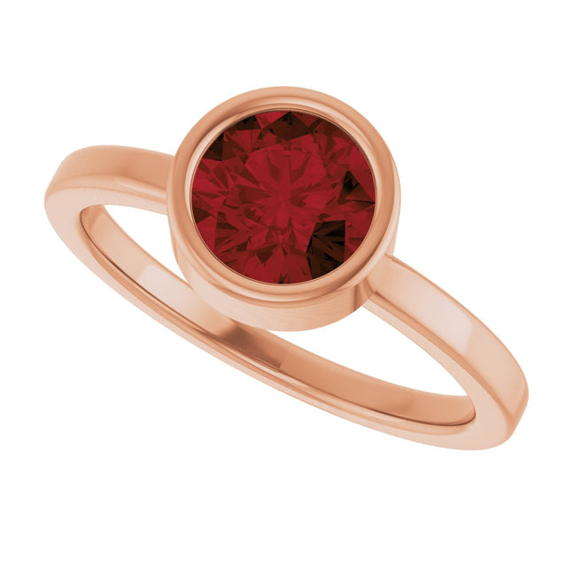 14K Gold Round Natural Mozambique Garnet Bezel-Set Solitaire Ring - Rose Gold - view 5