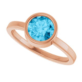 14K Gold Round Natural Aquamarine Bezel-Set Solitaire Ring - Rose Gold - view 5