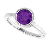 14K Gold Round Natural Amethyst Bezel-Set Solitaire Ring - White Gold - view 5