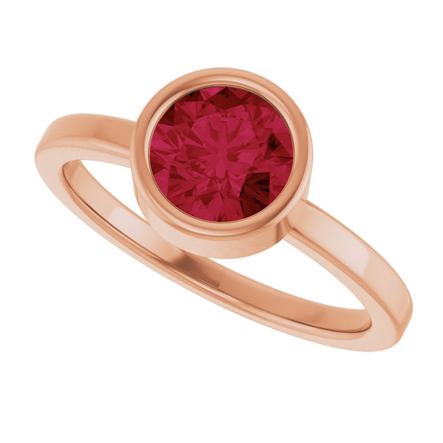 14K Gold Round Lab-Grown Ruby Bezel-Set Solitaire Ring - Rose Gold - view 5