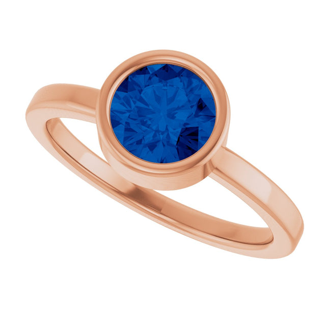 14K Gold Round Natural Blue Sapphire Bezel-Set Solitaire Ring - Rose Gold - view 5
