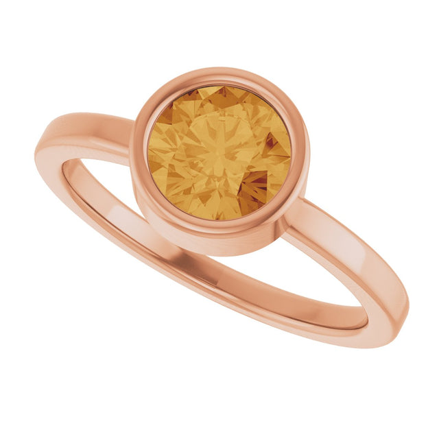 14K Gold Round Natural Citrine Bezel-Set Solitaire Ring - Rose Gold - view 5