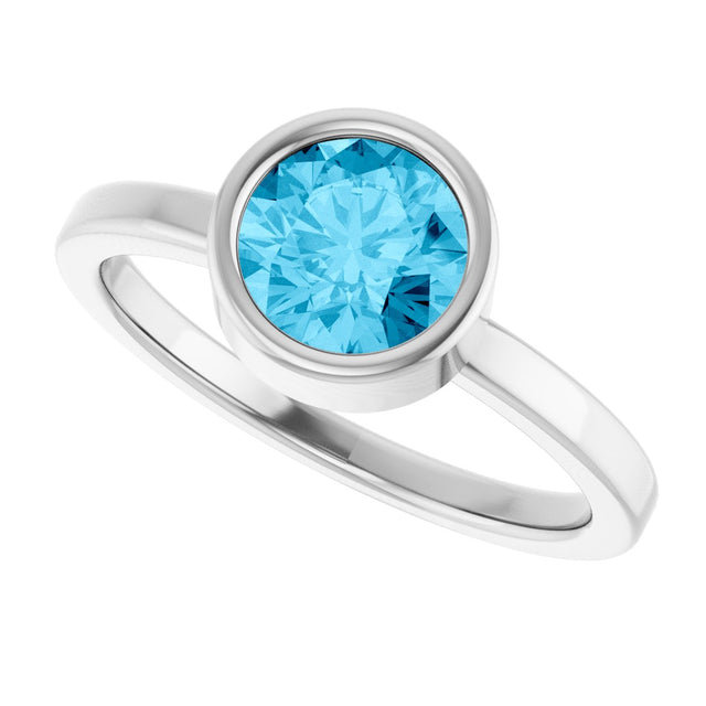 14K Gold Round Natural Aquamarine Bezel-Set Solitaire Ring - White Gold - view 5