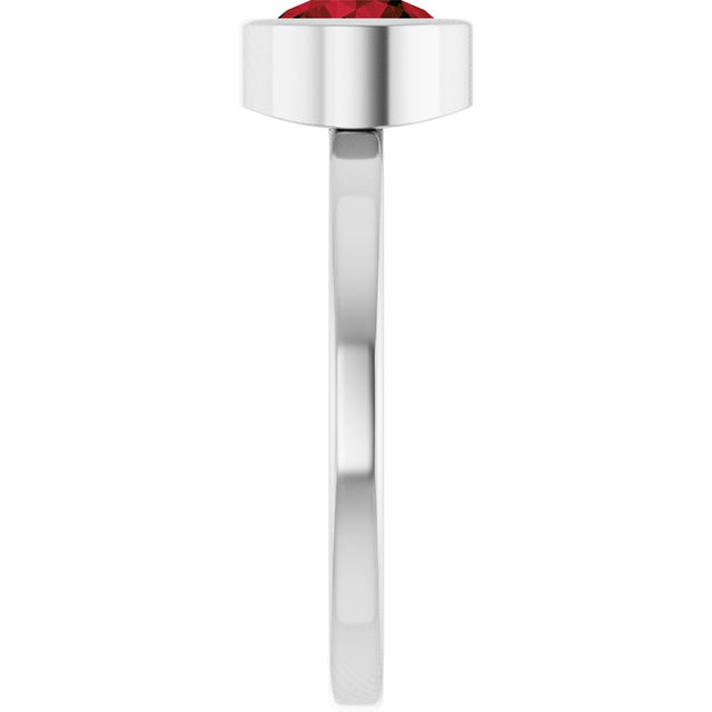 Platinum Round Natural Mozambique Garnet Bezel-Set Solitaire Ring - view 4