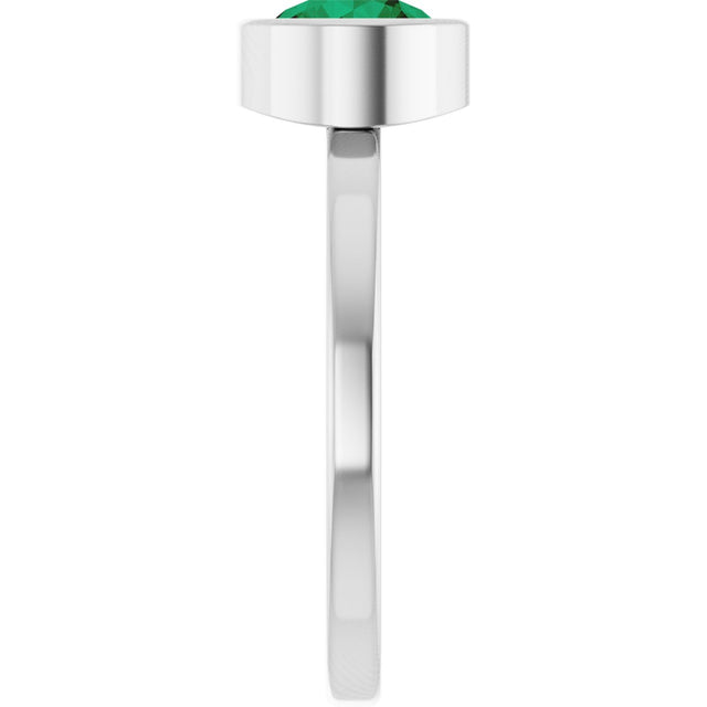 14K Gold Round Lab-Grown Emerald Bezel-Set Solitaire Ring - White Gold - view 4