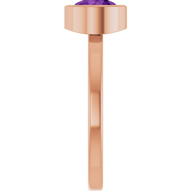 14K Gold Round Natural Amethyst Bezel-Set Solitaire Ring - Rose Gold - view 4