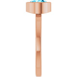14K Gold Round Natural Aquamarine Bezel-Set Solitaire Ring - Rose Gold - view 4