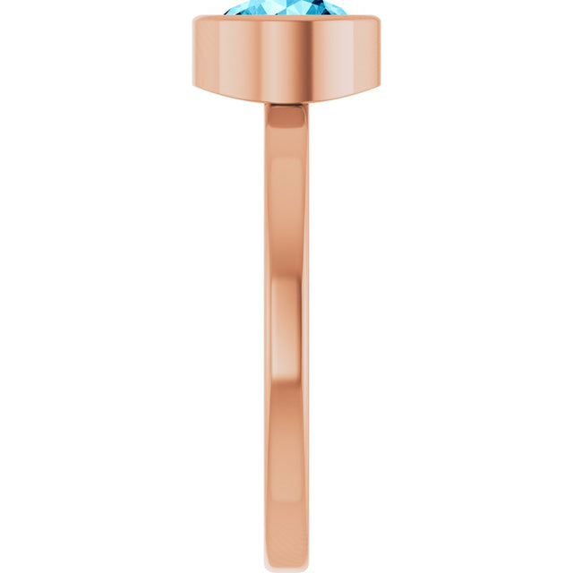 14K Gold Round Natural Aquamarine Bezel-Set Solitaire Ring - Rose Gold - view 4